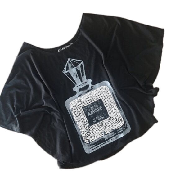 L.O.L. Vintage Black Top w/ Sequin Perfume Print - Picture 1 of 2